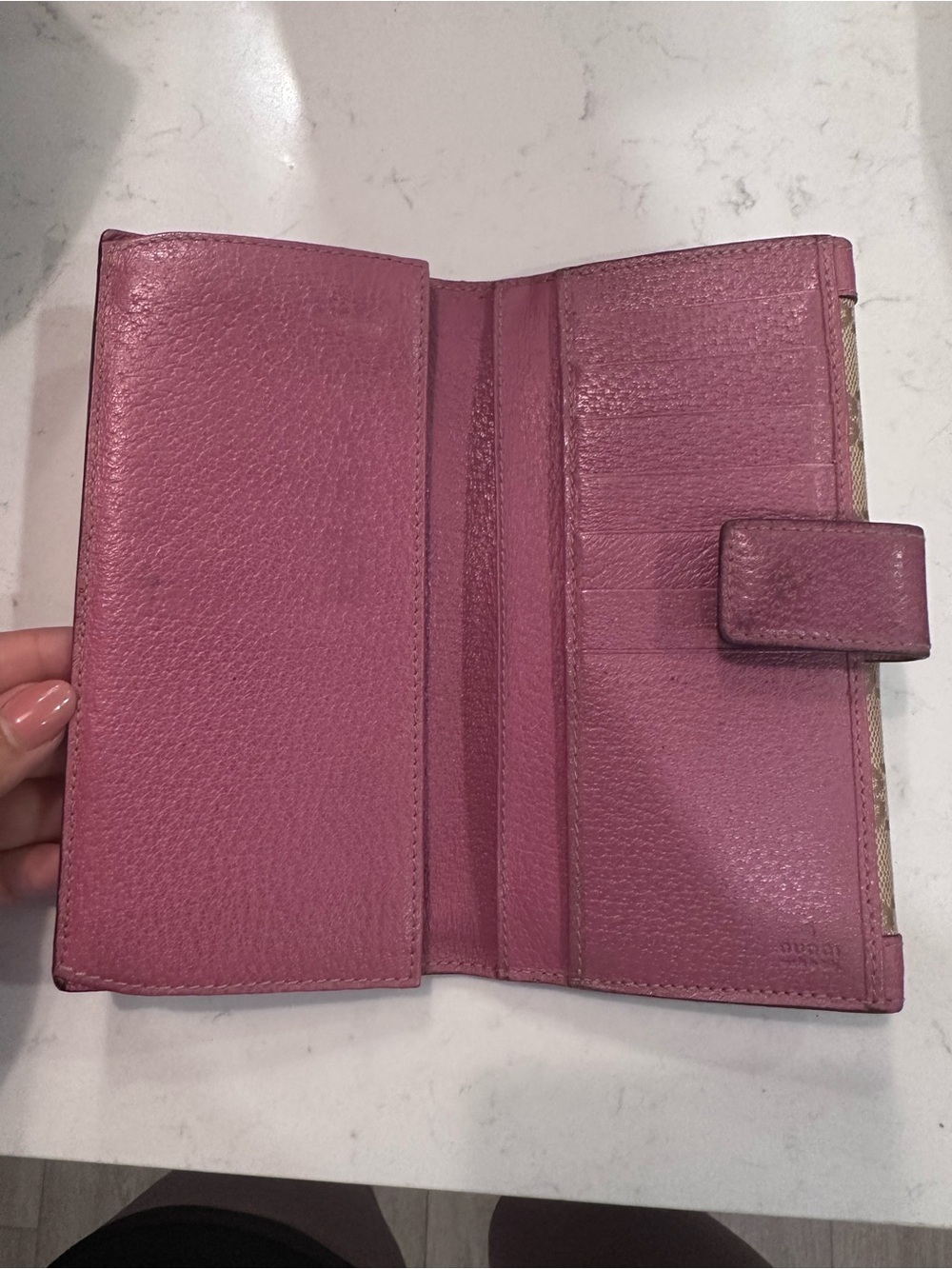 Gucci Beige GG Canvas Wallet with Pink Leather Trim - Picture 9 of 11